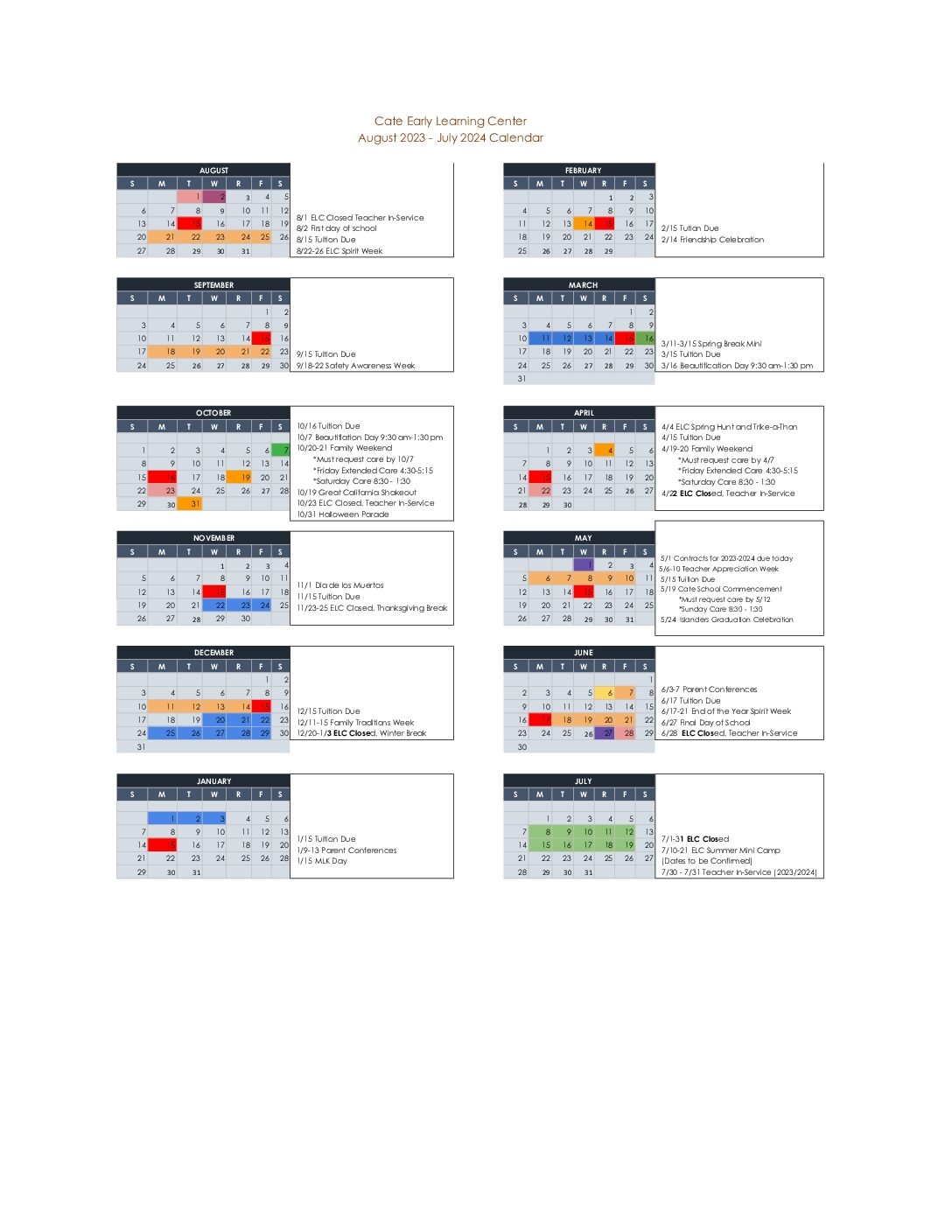 ELC 2023 2024 Calendar Sheet1 Cate School