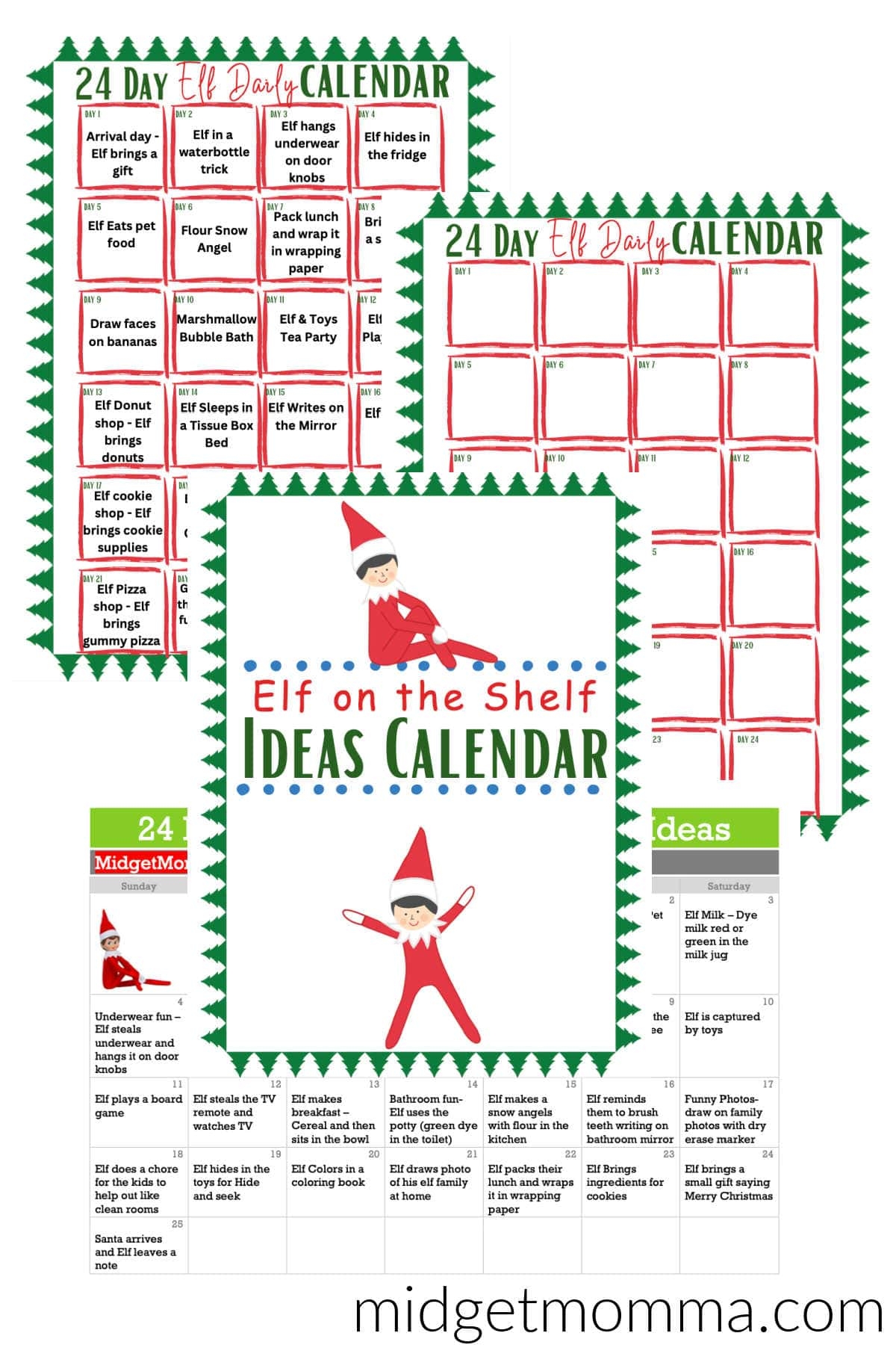 Elf On The Shelf Ideas Calendar Printable