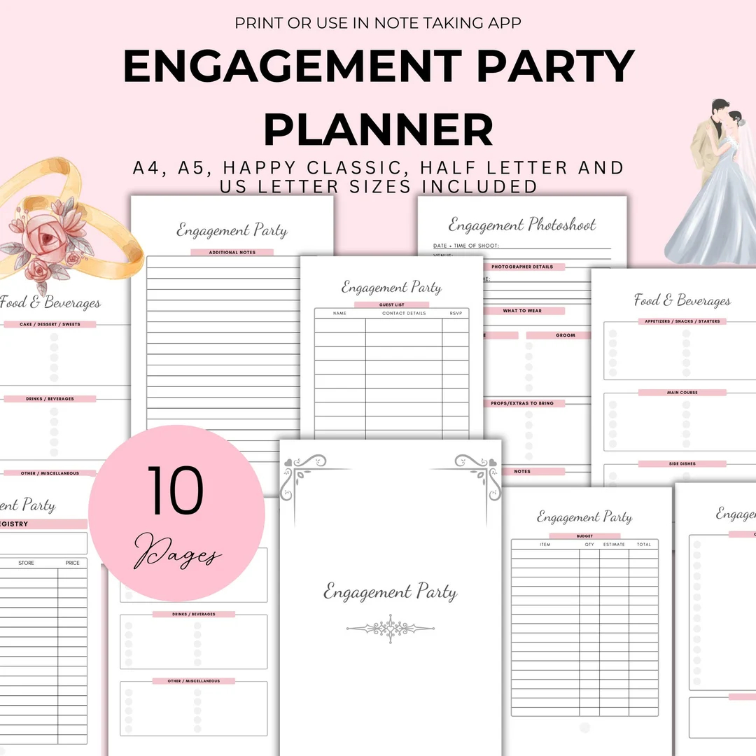 Engagement Party Planner Engagement Photoshoot List For Engagement Party Checklist Wedding Gift For Newly Engaged Gift For Bride To Be Etsy