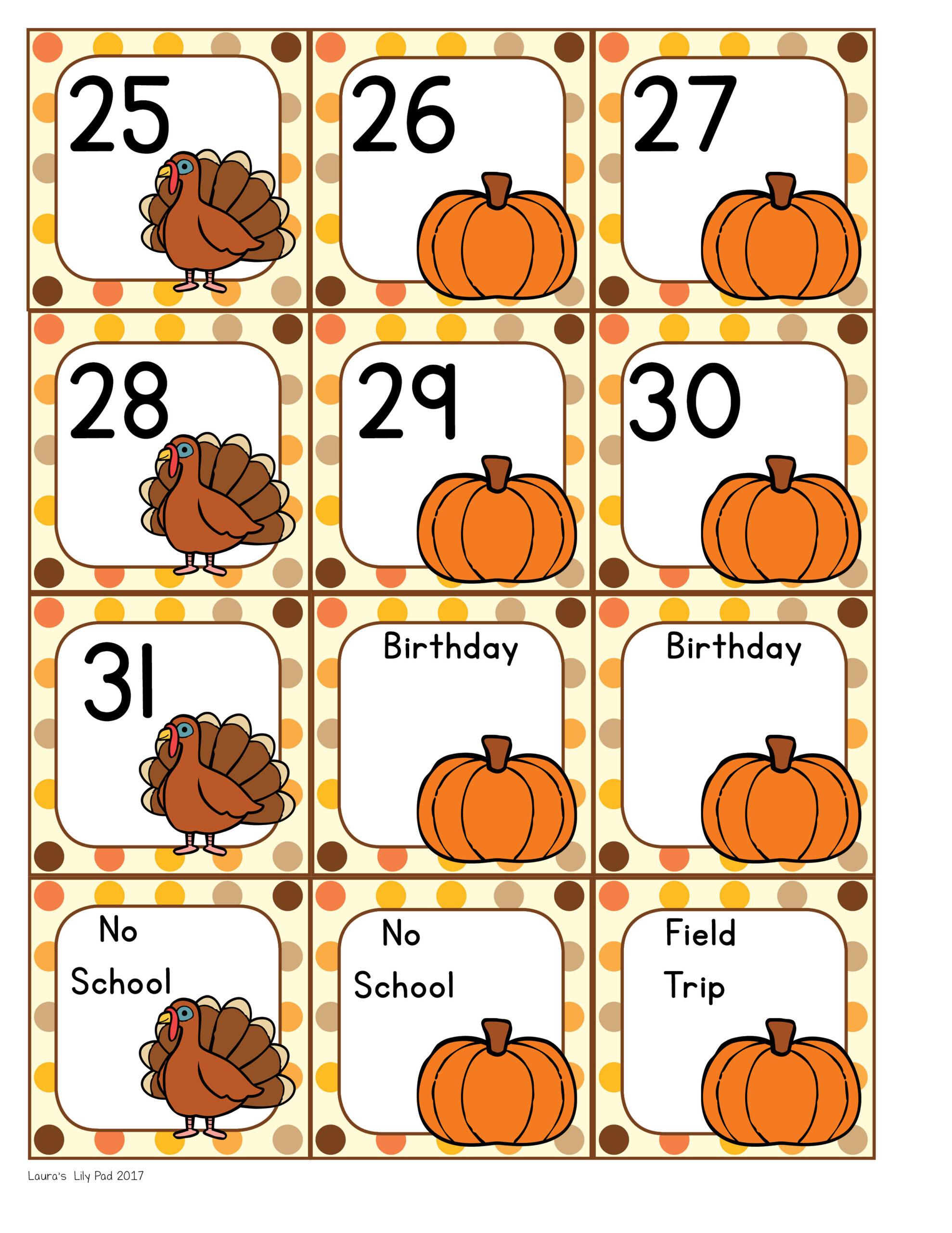 Fall Calendar Set Made By Teachers