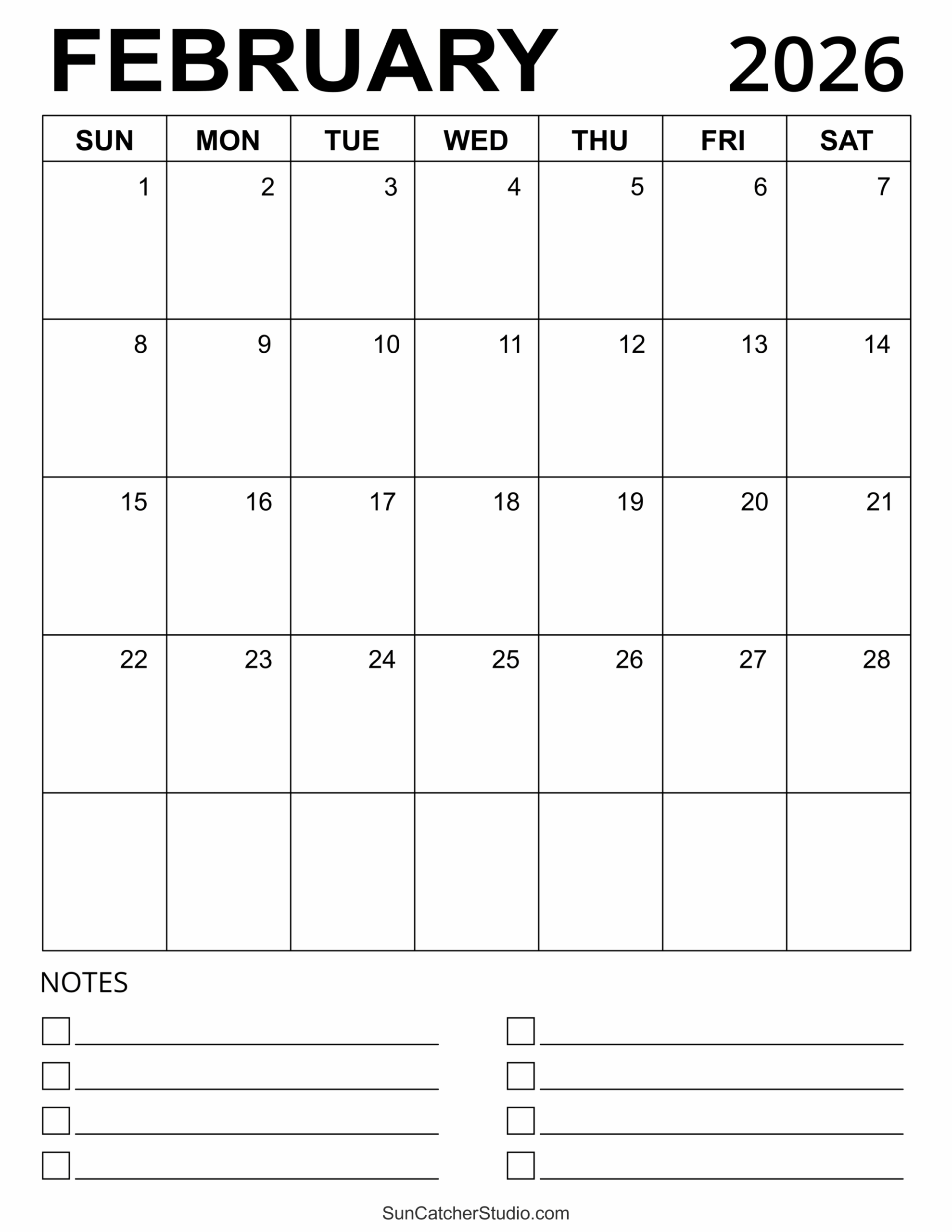 Printable Calendar Feb 2026