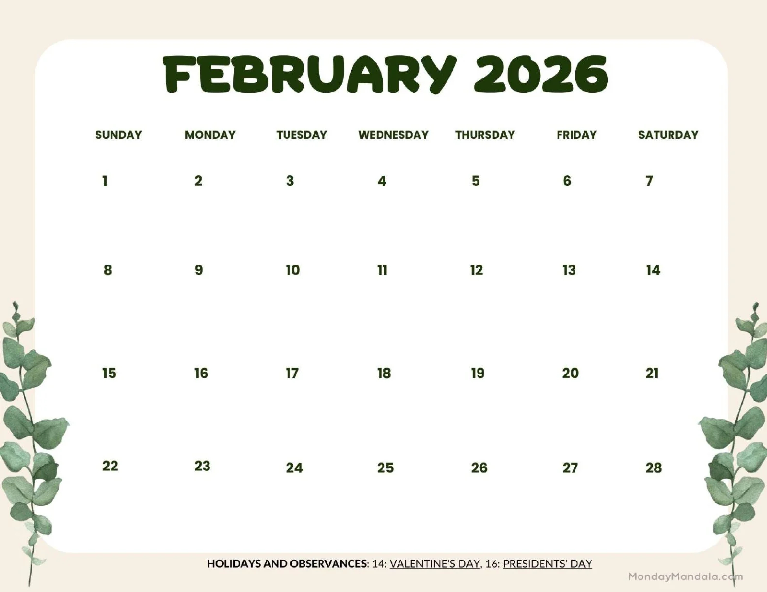 February 2026 Calendars Free PDF Printables 