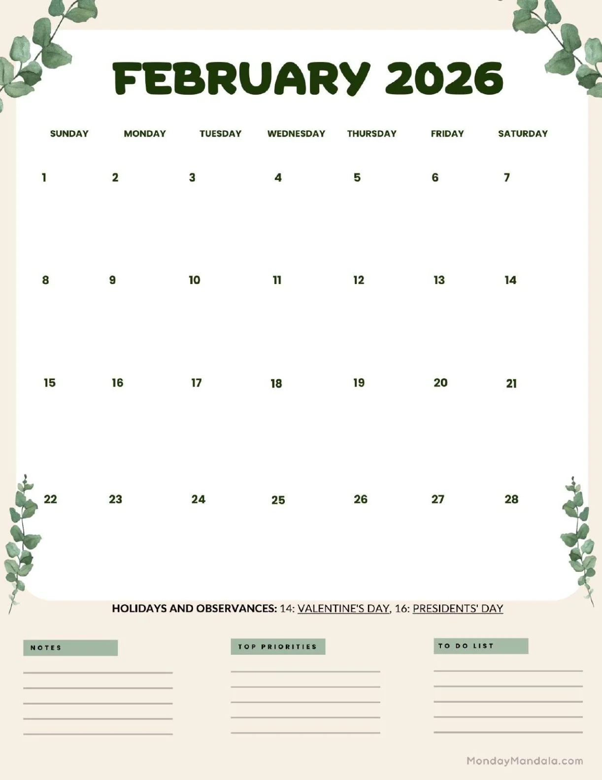 February 2026 Calendars Free PDF Printables 