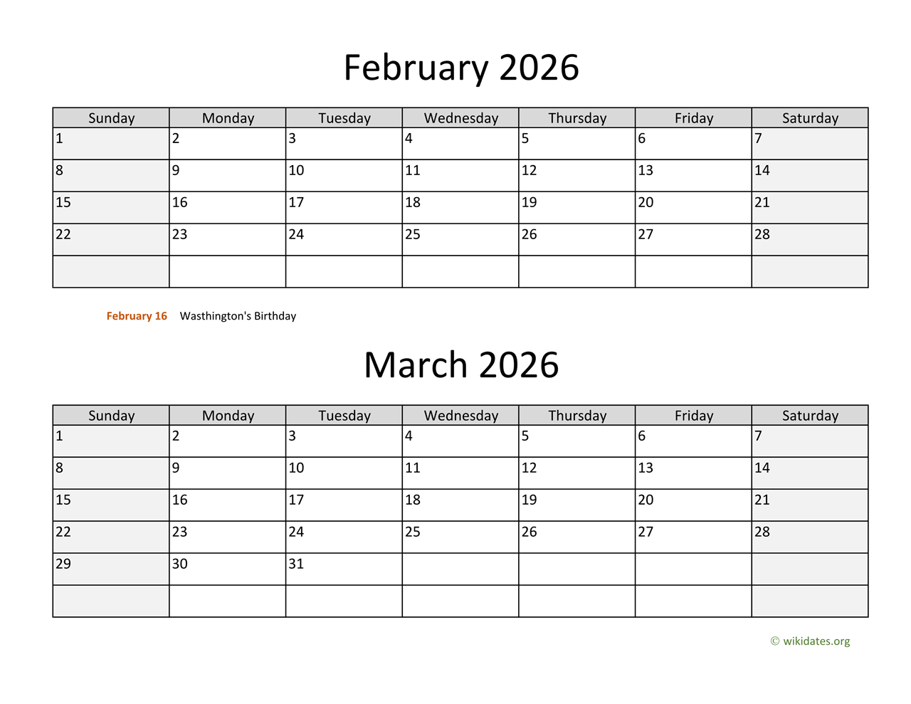 February And March 2026 Calendar WikiDates February And March 2026 Calendar WikiDates