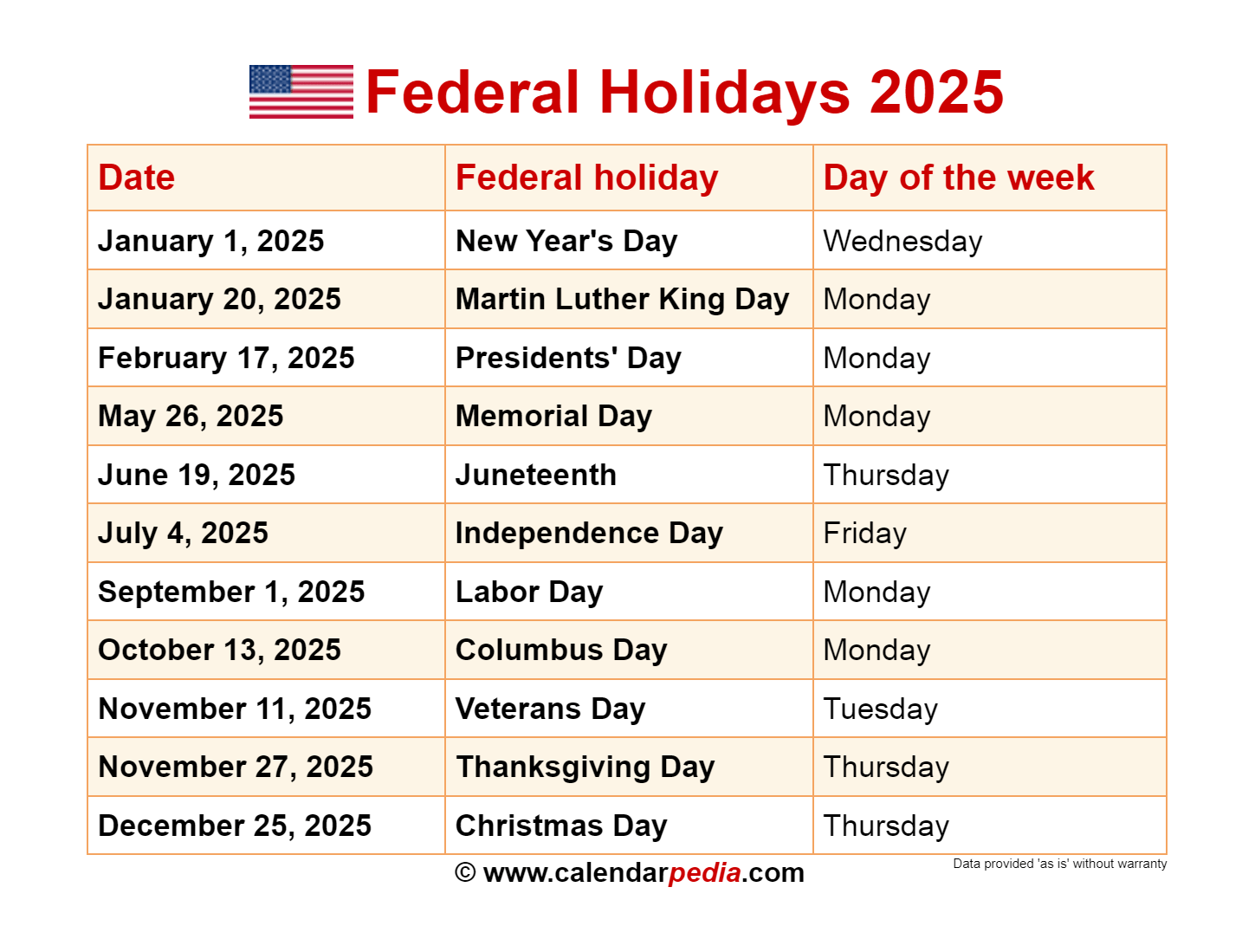 Calendar 2025 Printable Holiday