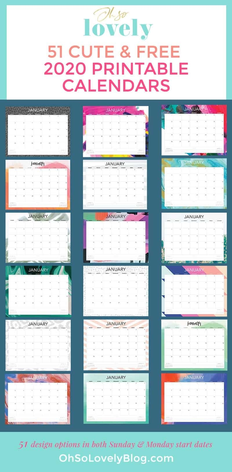 Oh So Lovely Printable Calendar Oh So Lovely Printable Calendar