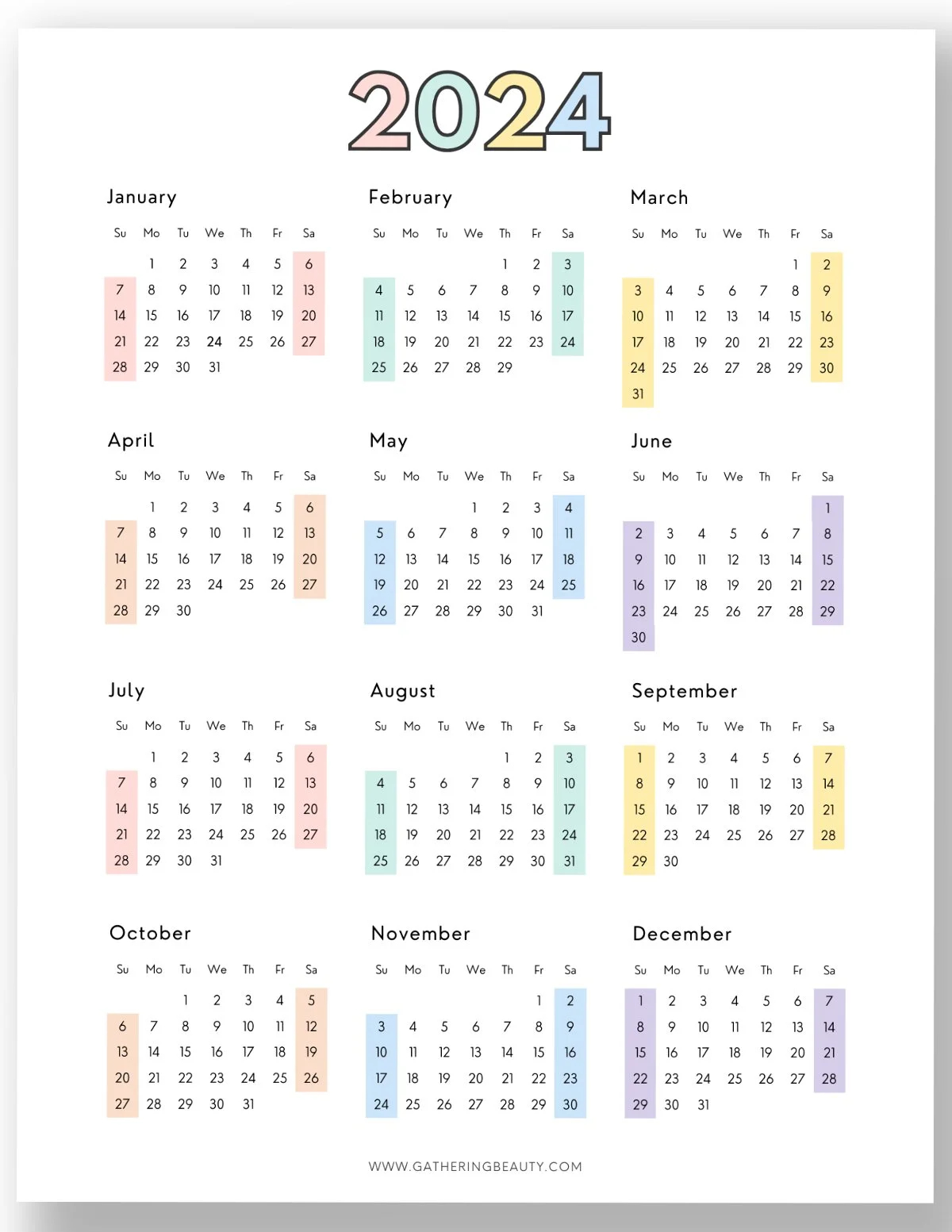 Printable Calendar One Page Every Day