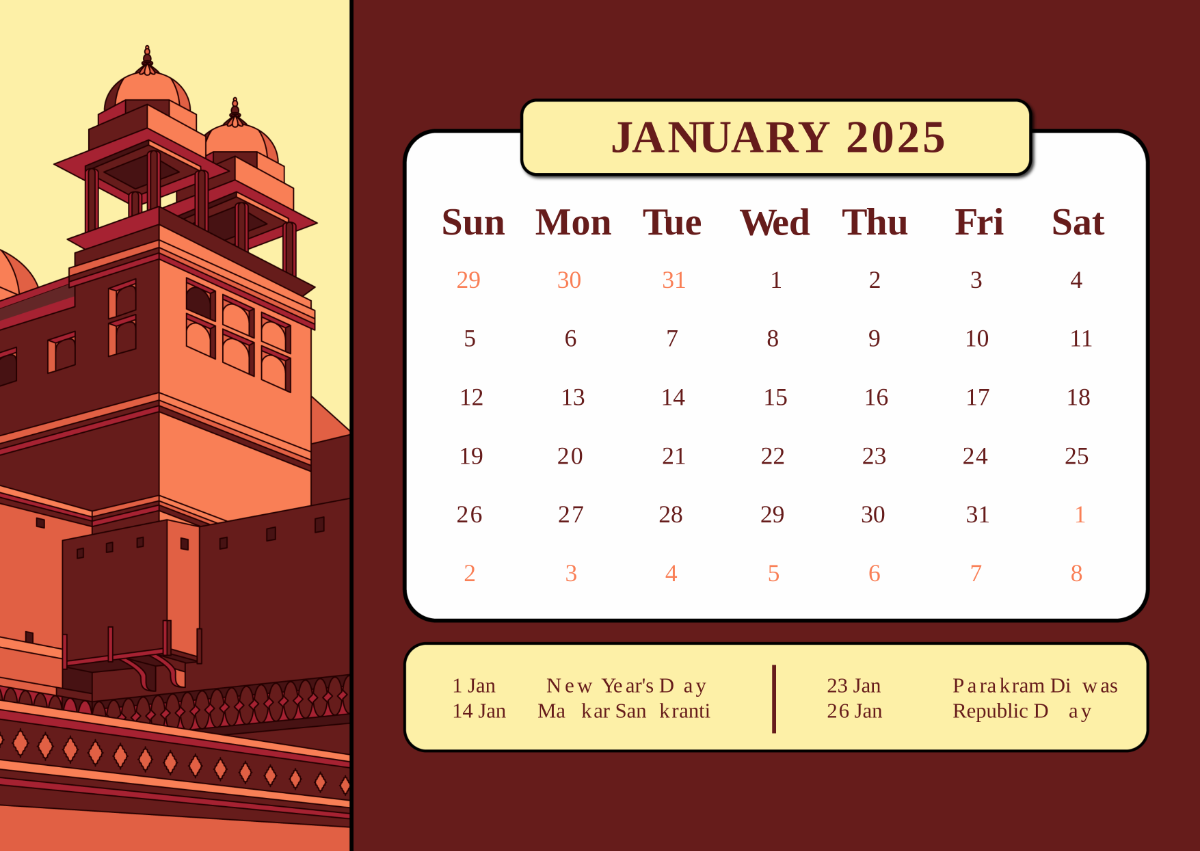 free 2025 india calendar with holidays template to edit online