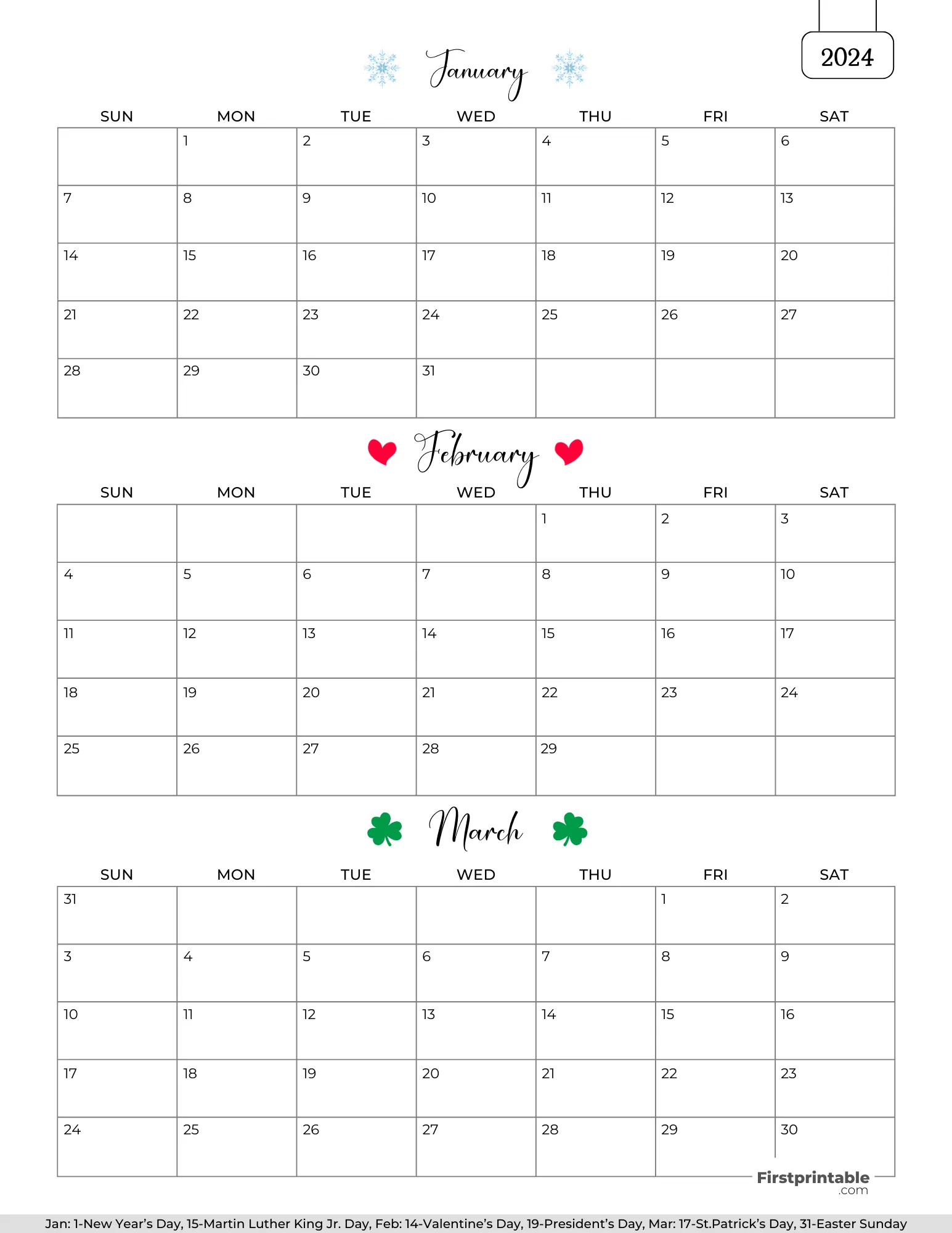 FREE 3 Month Calendars 2024