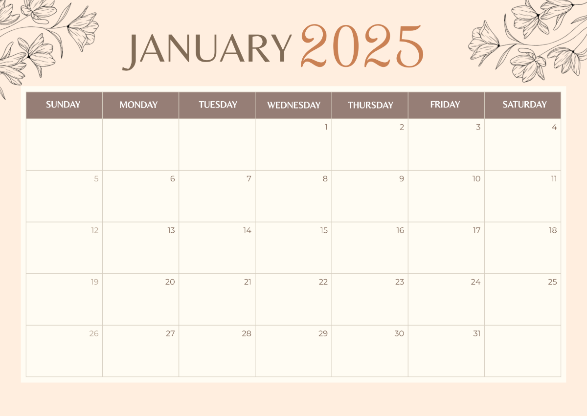 free aesthetic 2025 calendar template to edit online