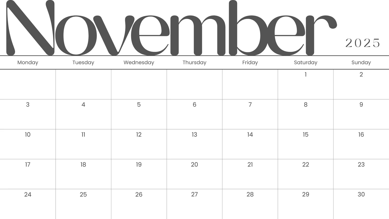 Printable Blank Calendar 2025