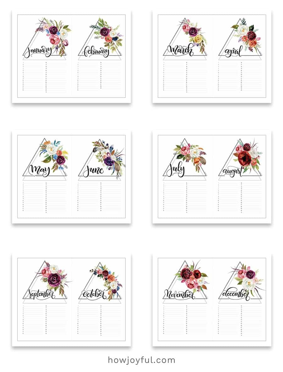 FREE Birthday Calligraphy Calendar Printable
