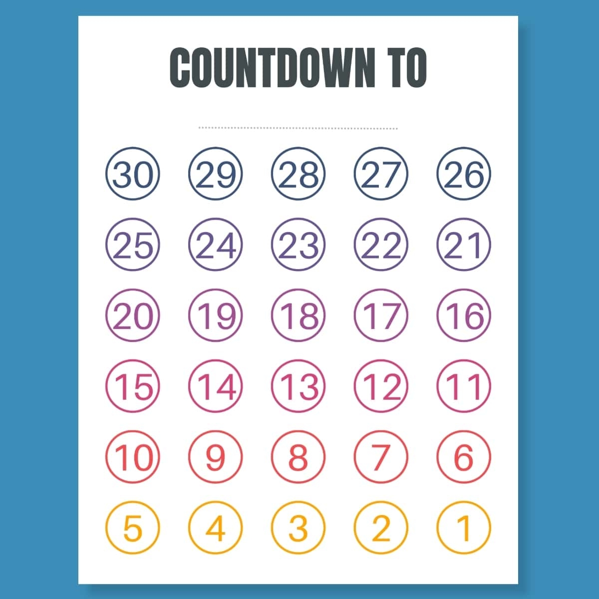 Printable Countdown Weekday Calendar Template