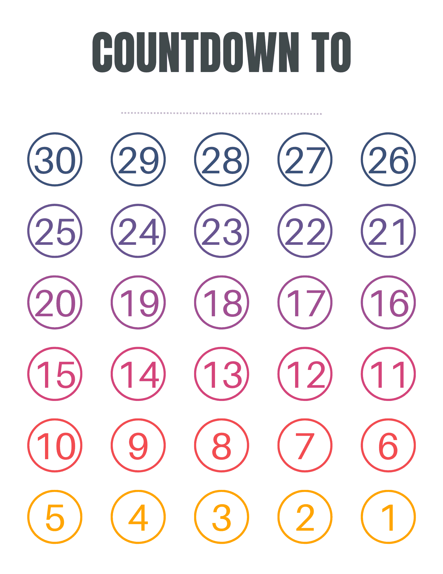 FREE Blank Countdown Calendar Printable