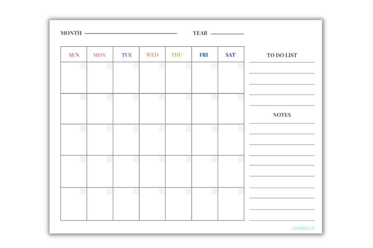Blank Calendar Printable