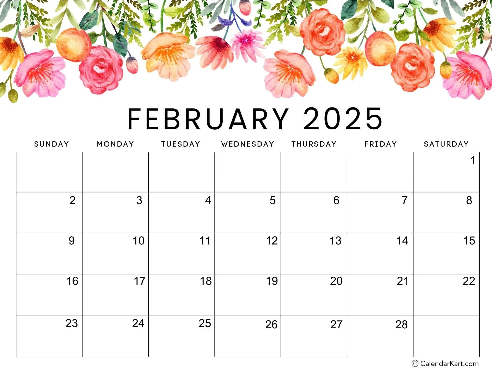 Free Cute Printable February 2025 Calendar CalendarKart