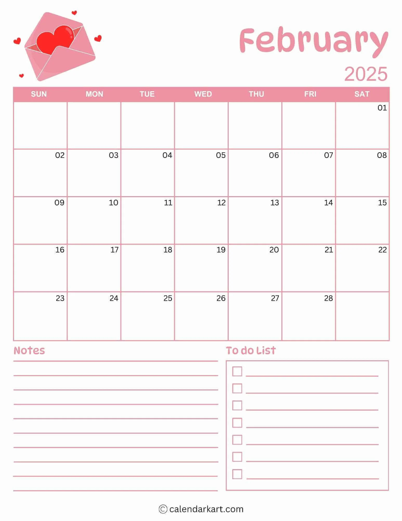 Free Cute Printable February 2025 Calendar CalendarKart