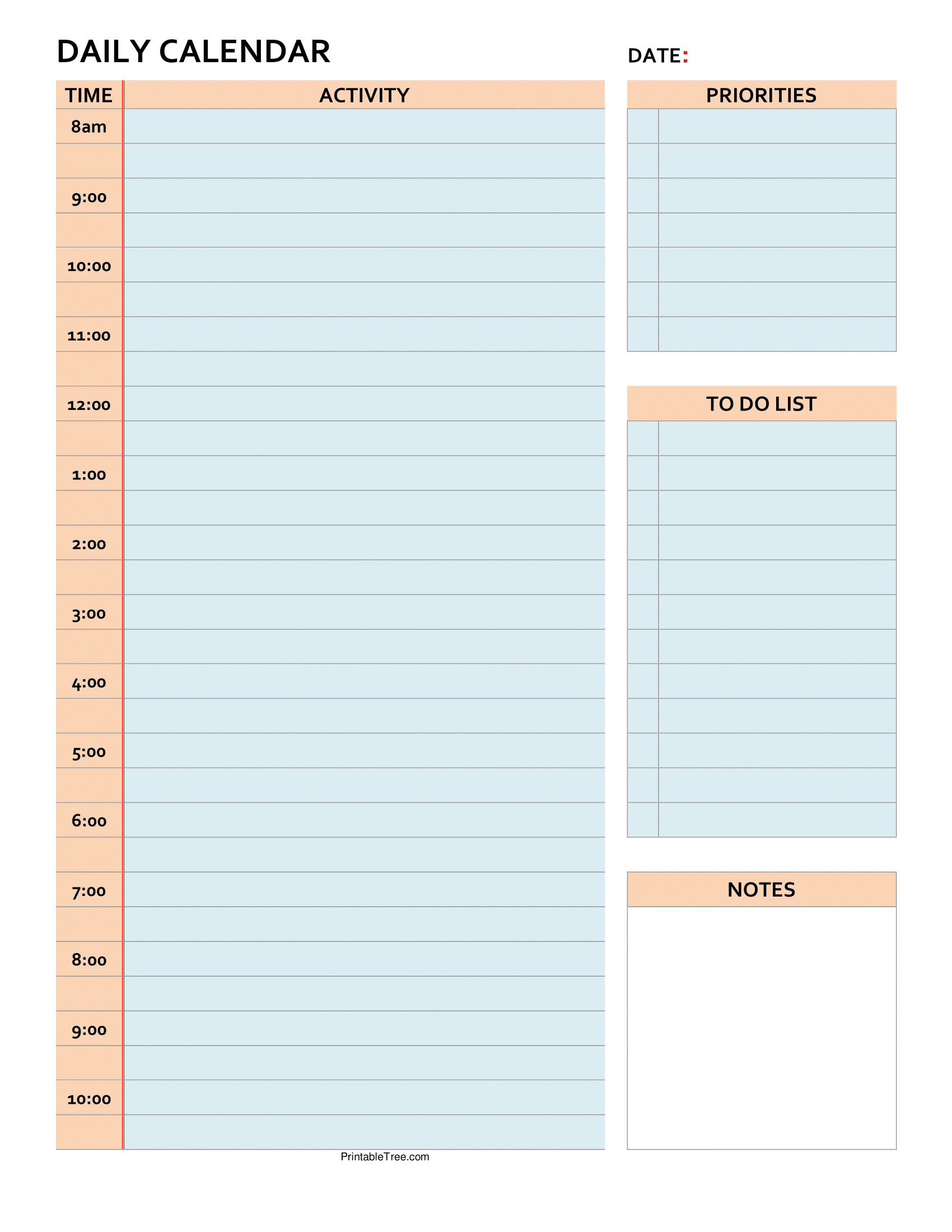 Free Daily Calendar Printable PDF Templates