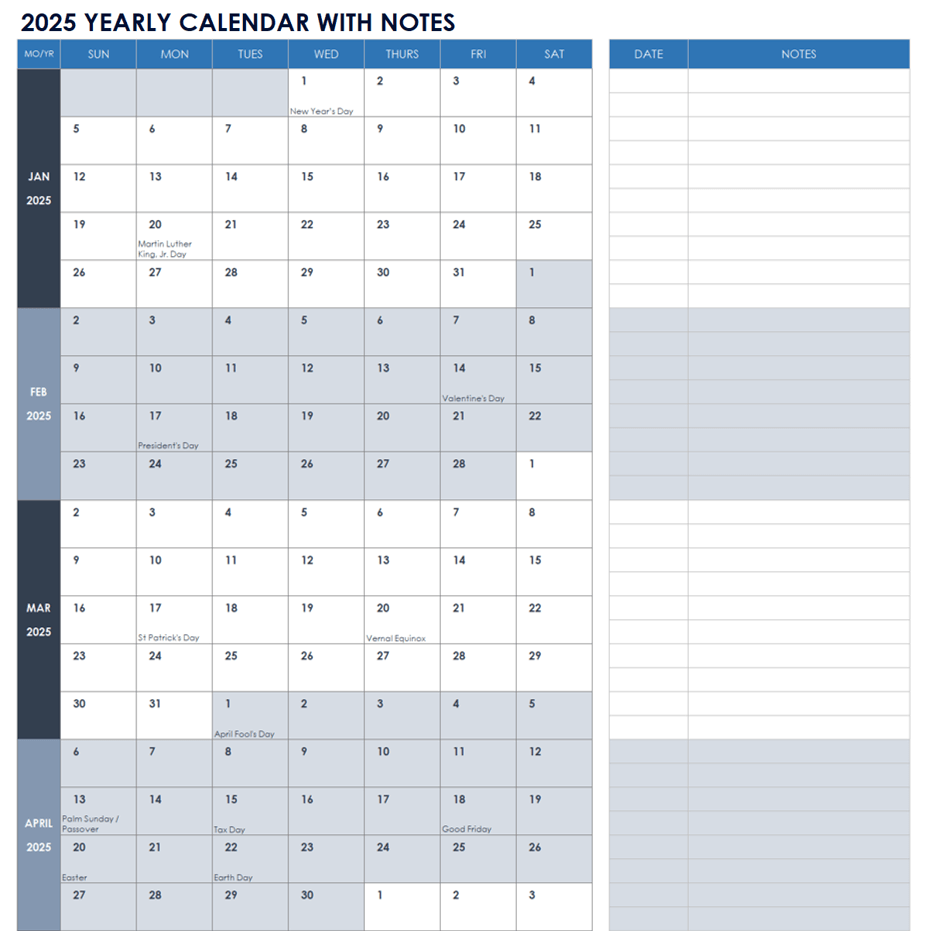 2025 Yearly Calendar Legal Size Printable