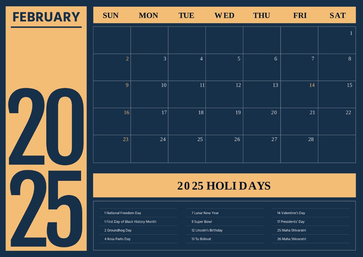 Free February 2025 Calendar With US Holidays Template To Edit Online