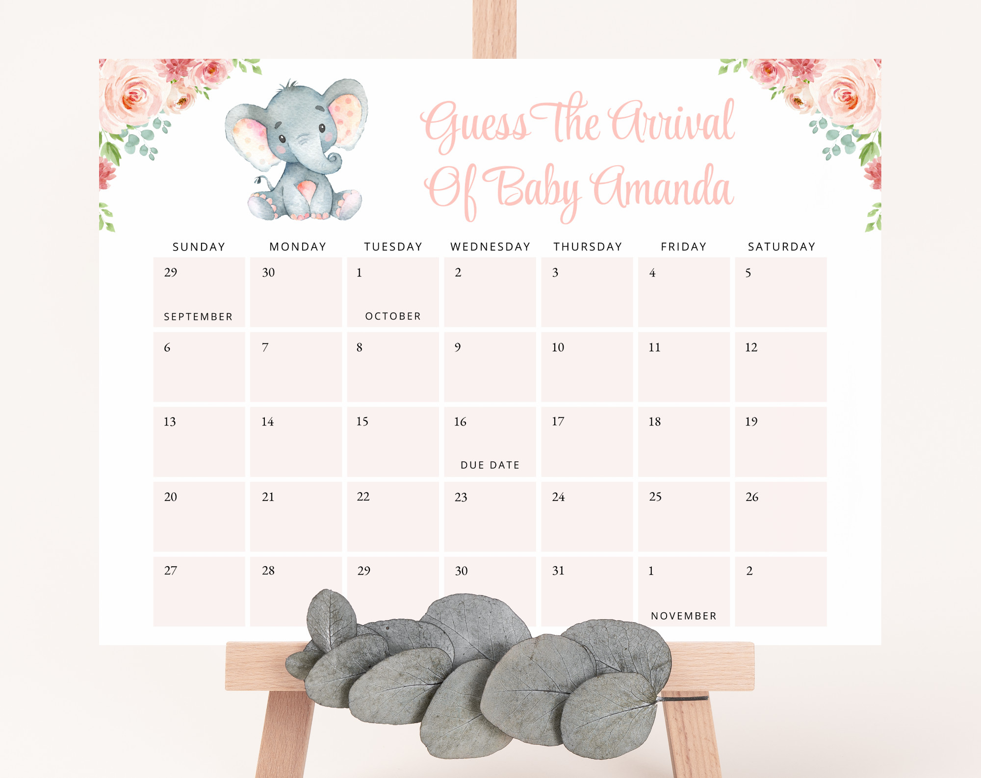 Free Guess Baby Due Date Calendar Template Top