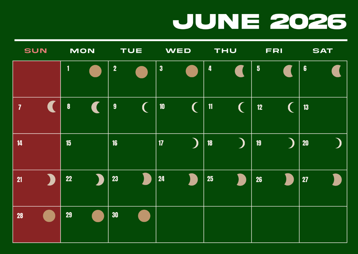 Free Printable Calendar For June 2026