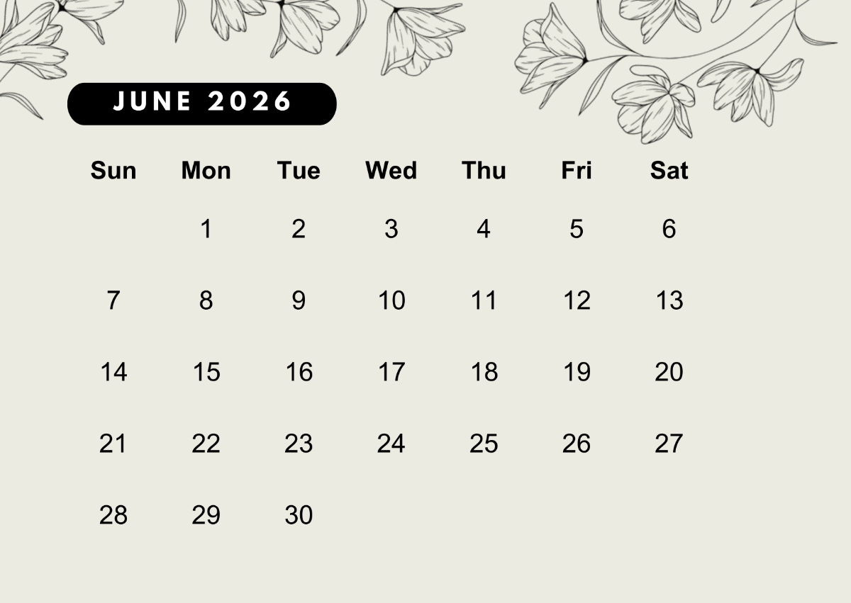 Monthly Calendar Printable June 2026