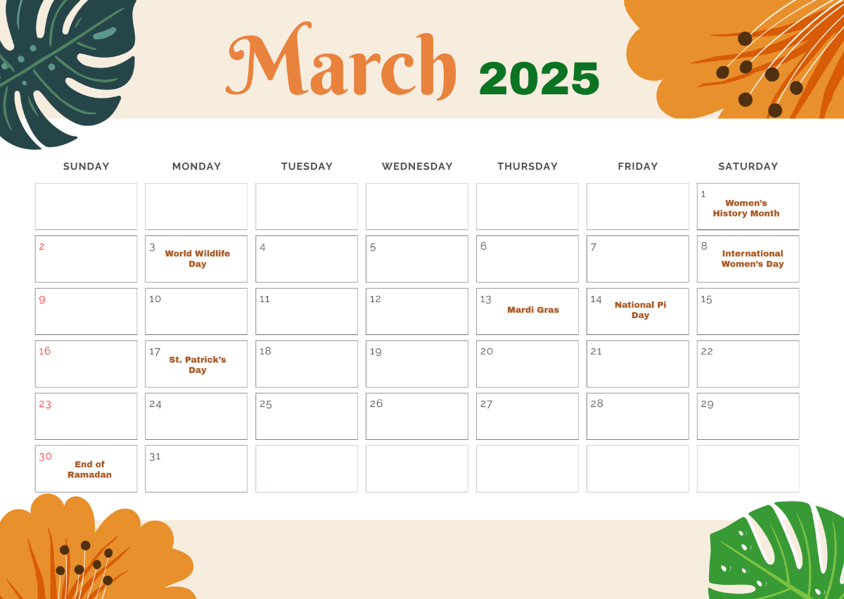 Free Monthly Event Calendar Printable 2025