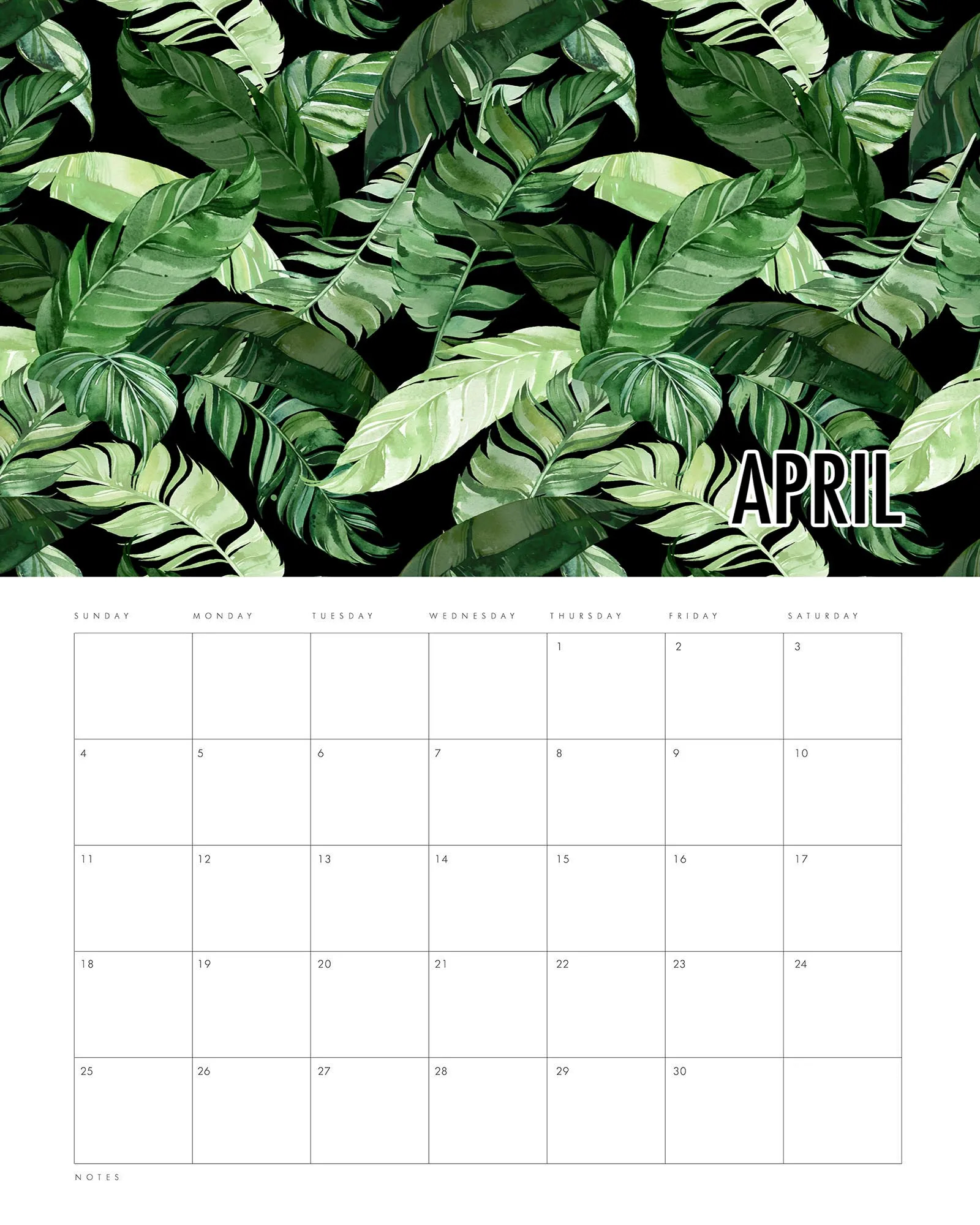 Free Printable 2021 Modern Leaves Calendar The Cottage Market