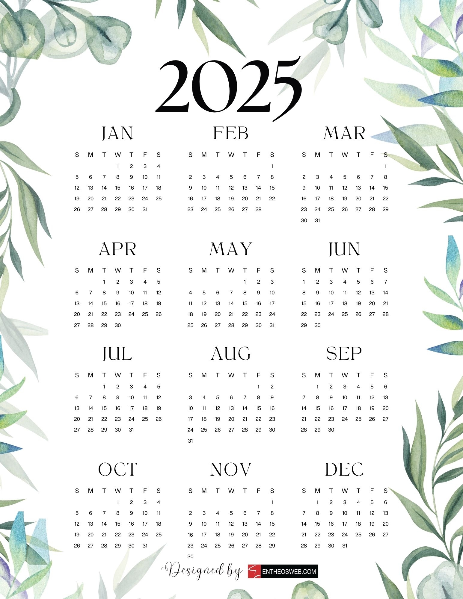 Free Mini Calendar 2025 Printable