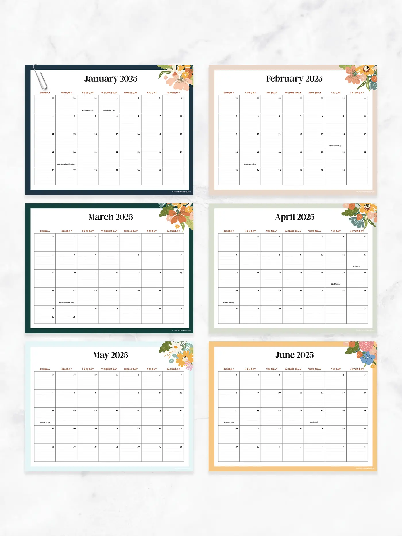 Cute 2025 Printable Yearly Calendar