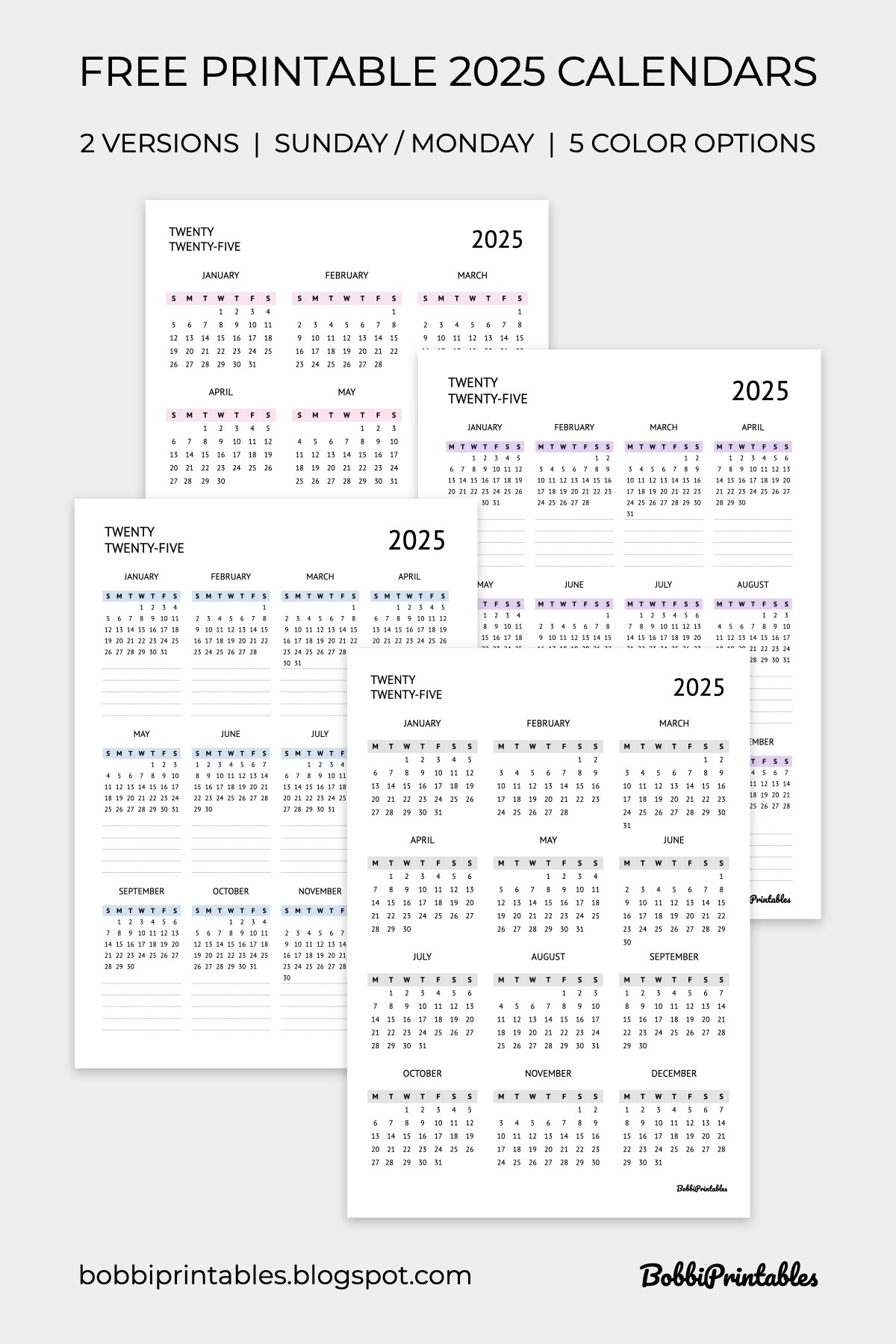 free printable 2025 year at a glance calendars