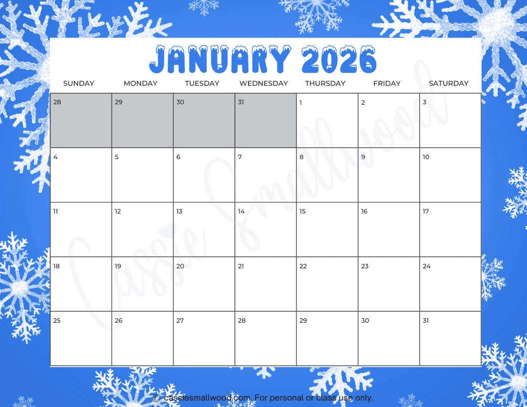 January 2026 Blank Calendar Printable Free