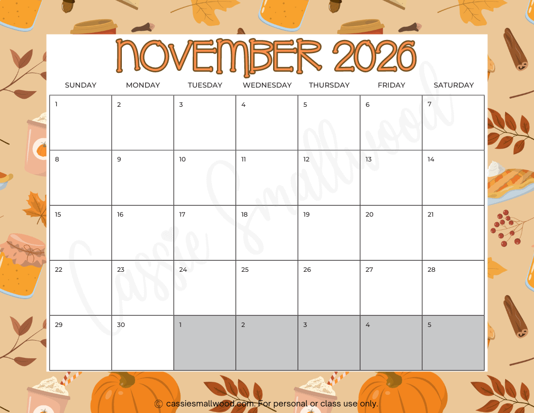 Blank November Calendar 2026 Printable