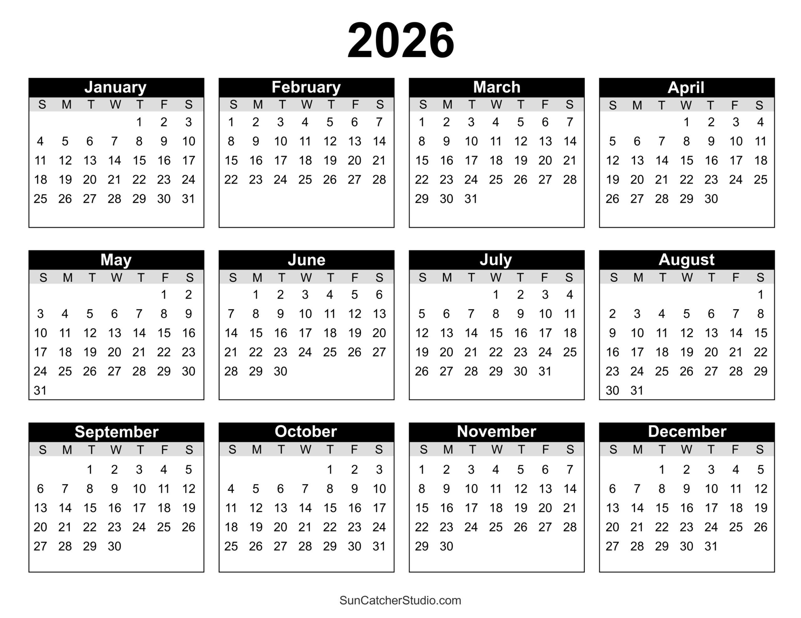 Free Printable 2026 Yearly Calendar Free Printables Monograms Design Tools Patterns U0026 DIY Projects