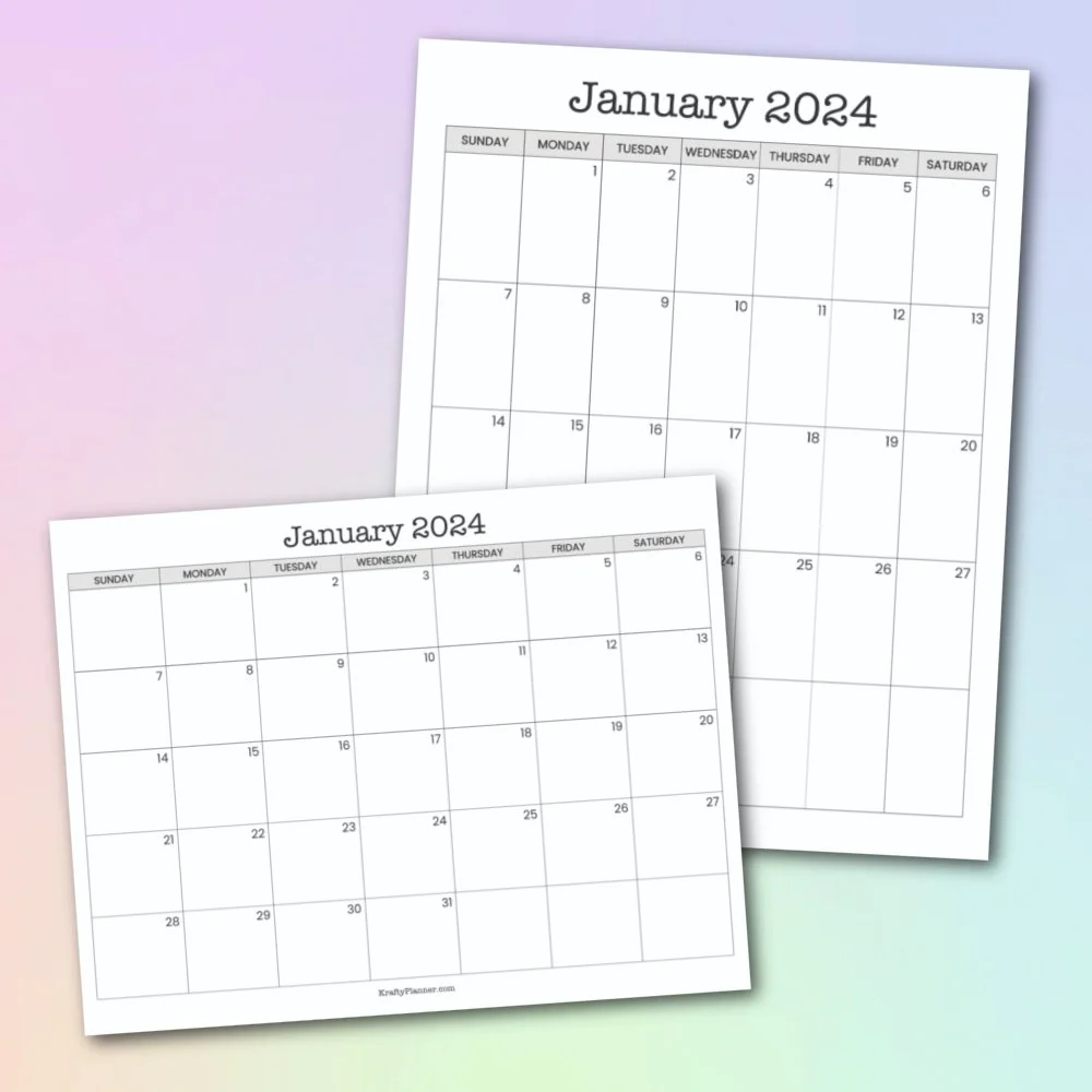 Free Printable Black And White 2024 Calendar Krafty Planner