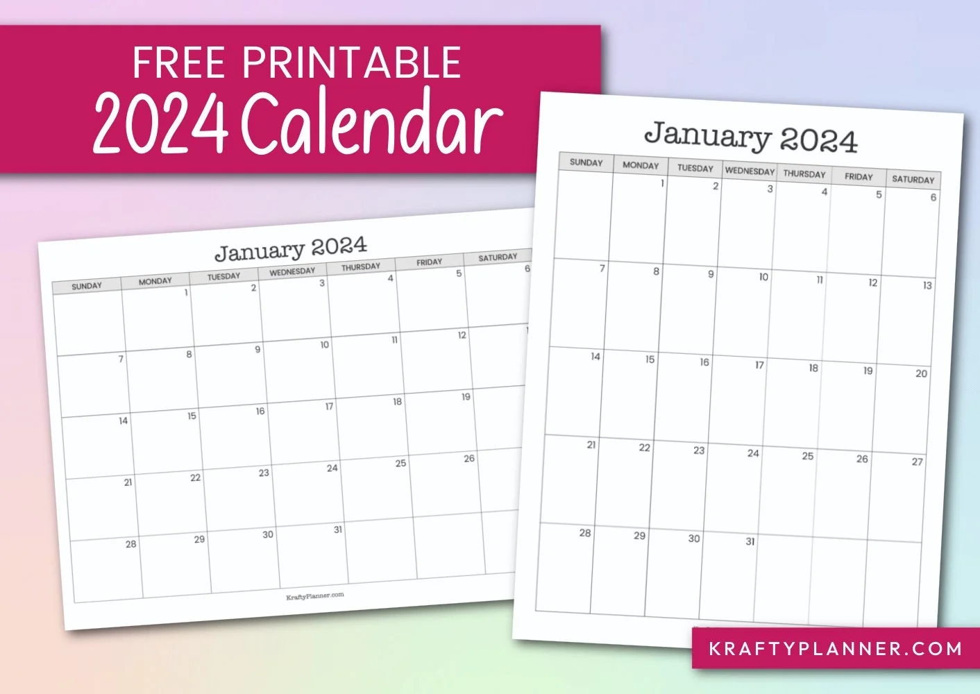 Free Printable Black And White 2024 Calendar Krafty Planner