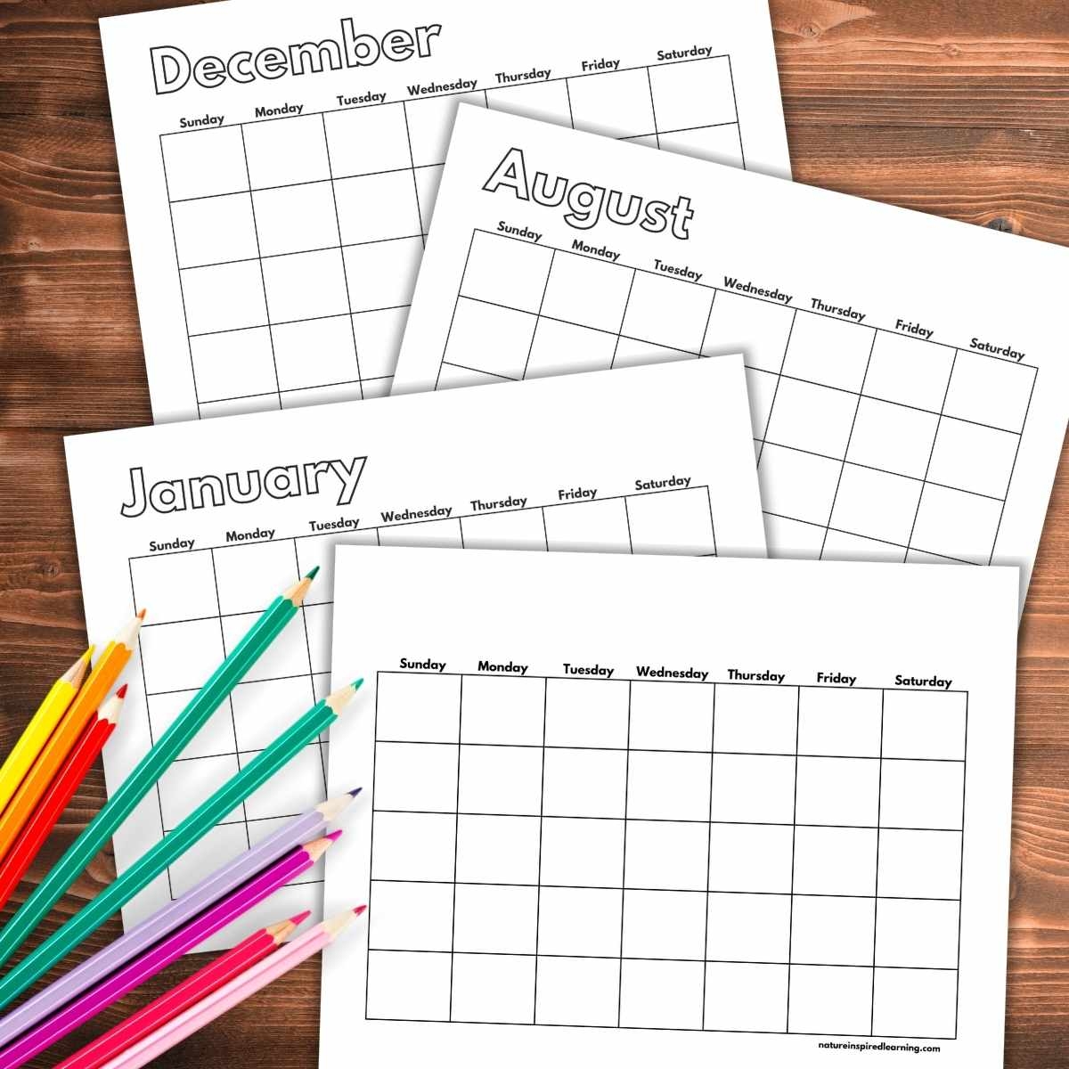 Printable Blank Calendar For Kindergarten