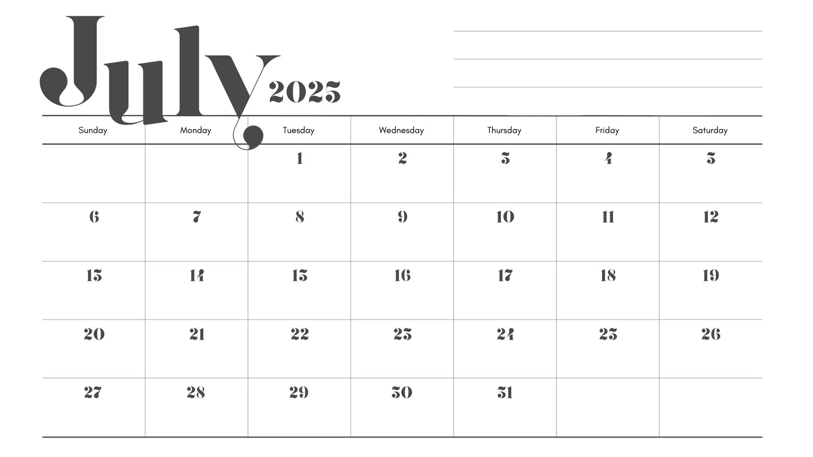 Free Printable July 2025 Monthly Calendar Free Printable July 2025 Monthly Calendar
