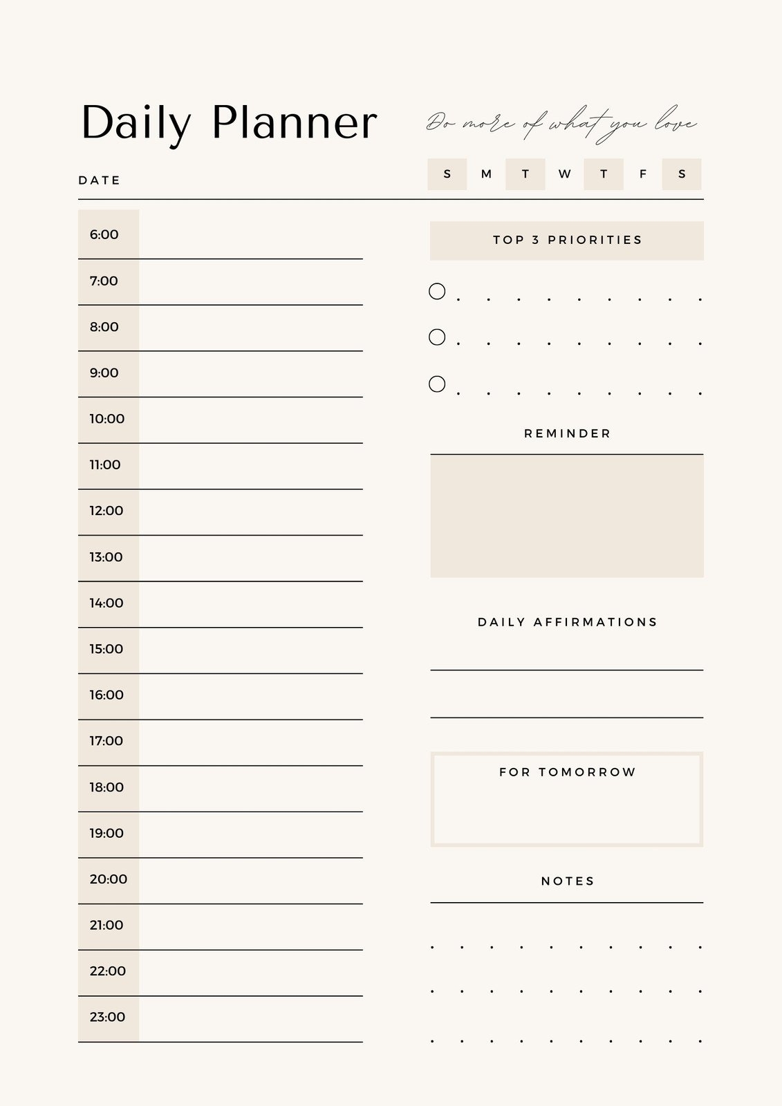 Printable Daily Calendar Template