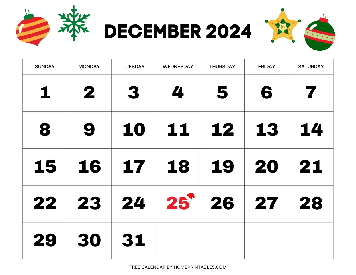 December Calendar Free Printable