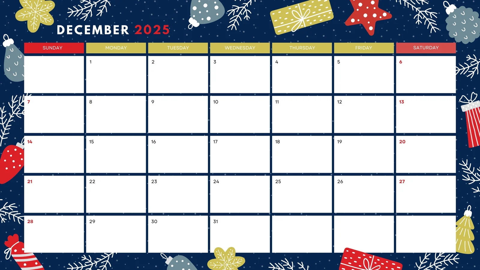 December Free Printable Calendar 2025
