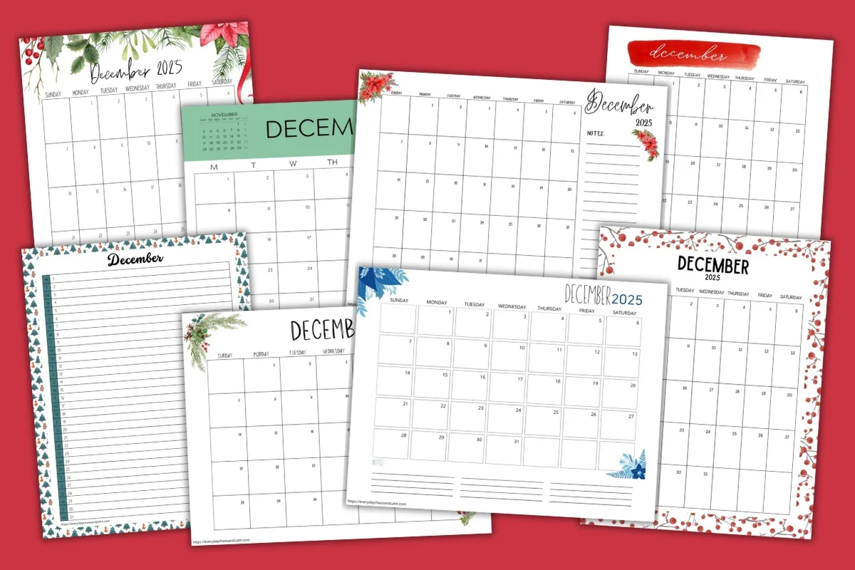 Free Printable December 2025 Calendars