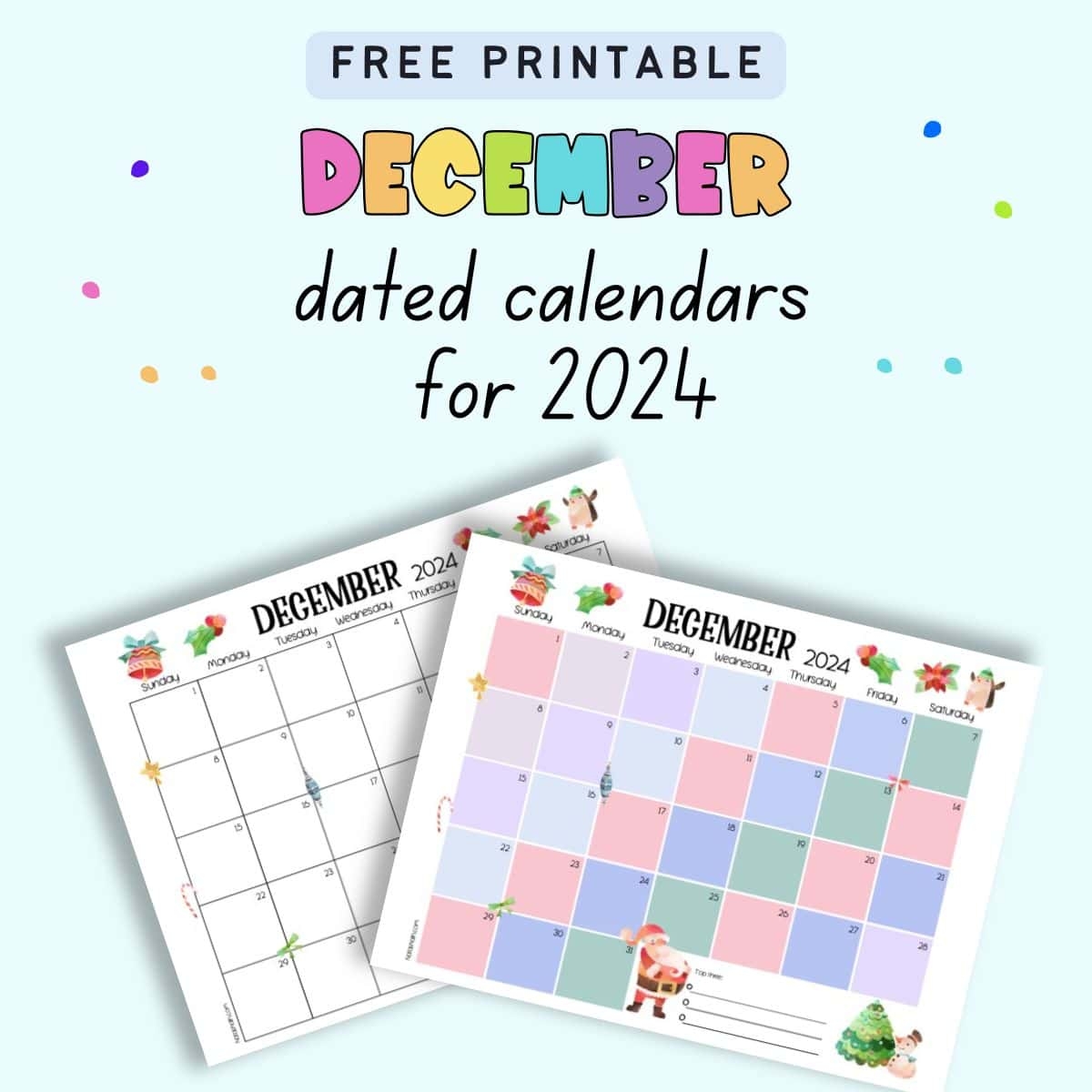 Free Printable December Calendar 2024 The Artisan Life