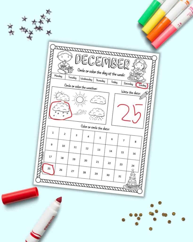Free Printable December Calendar Worksheet For Kids The Artisan Life