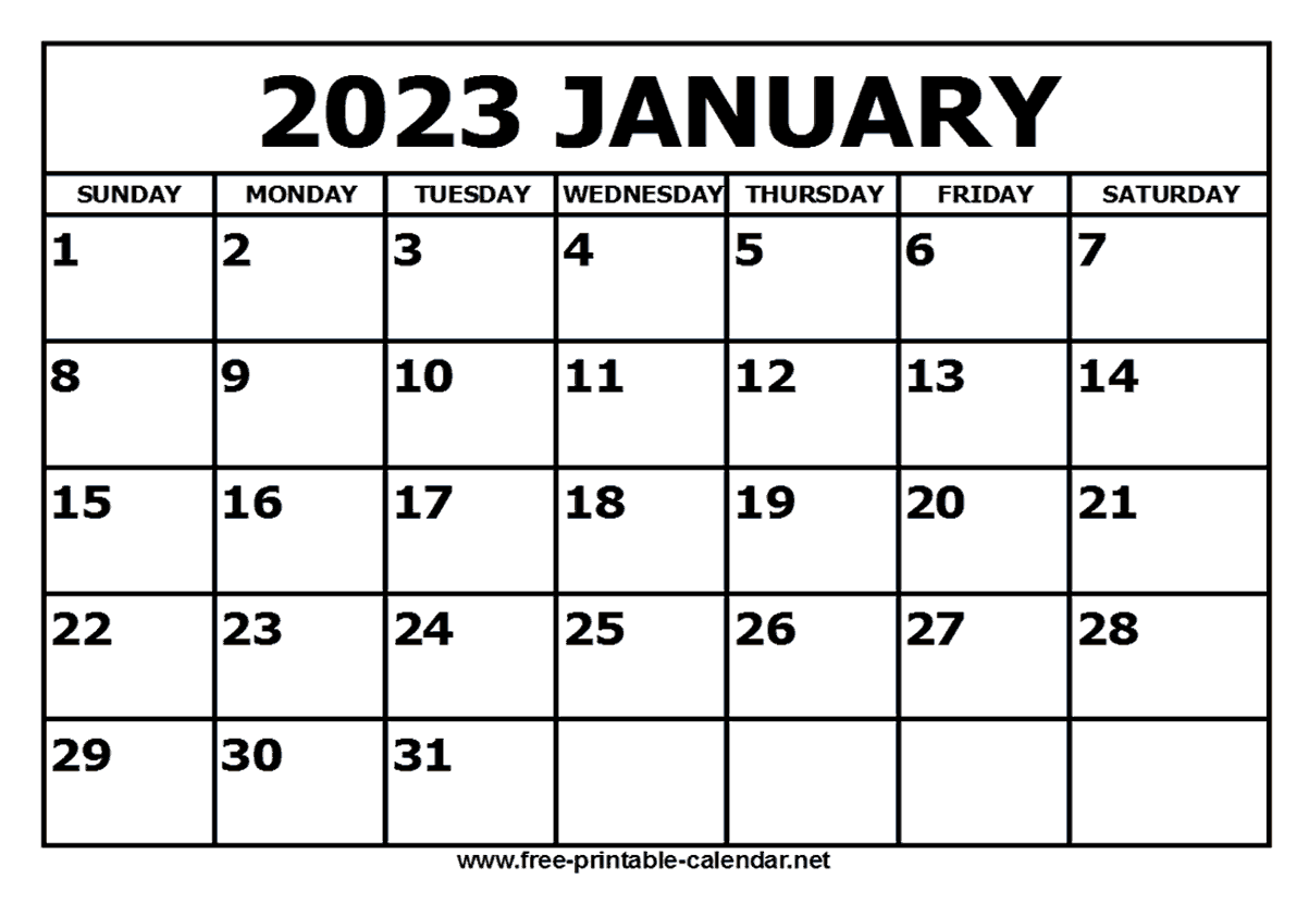 Free Printable January 2023 Calendar