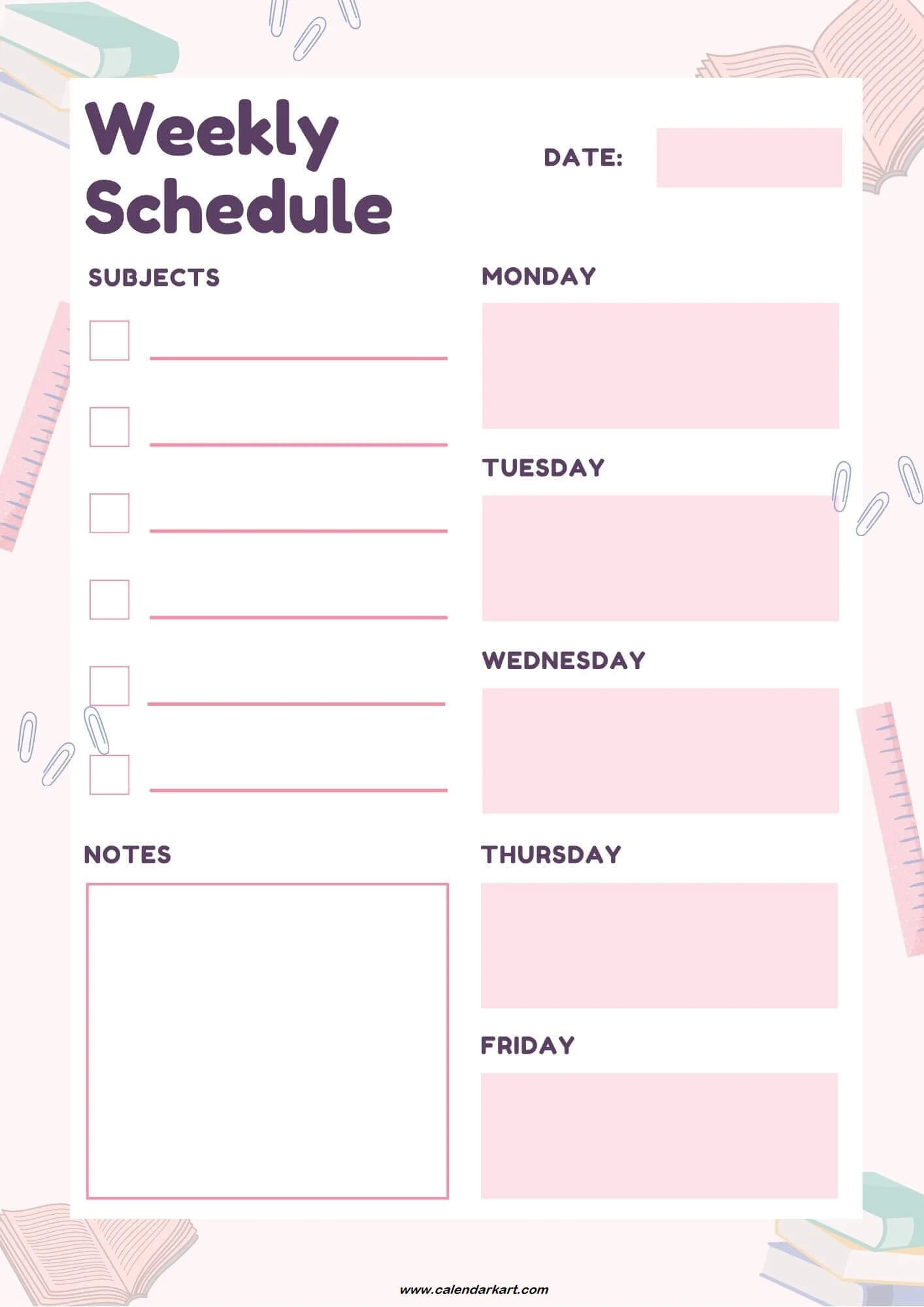 Printable Work Week Calendar