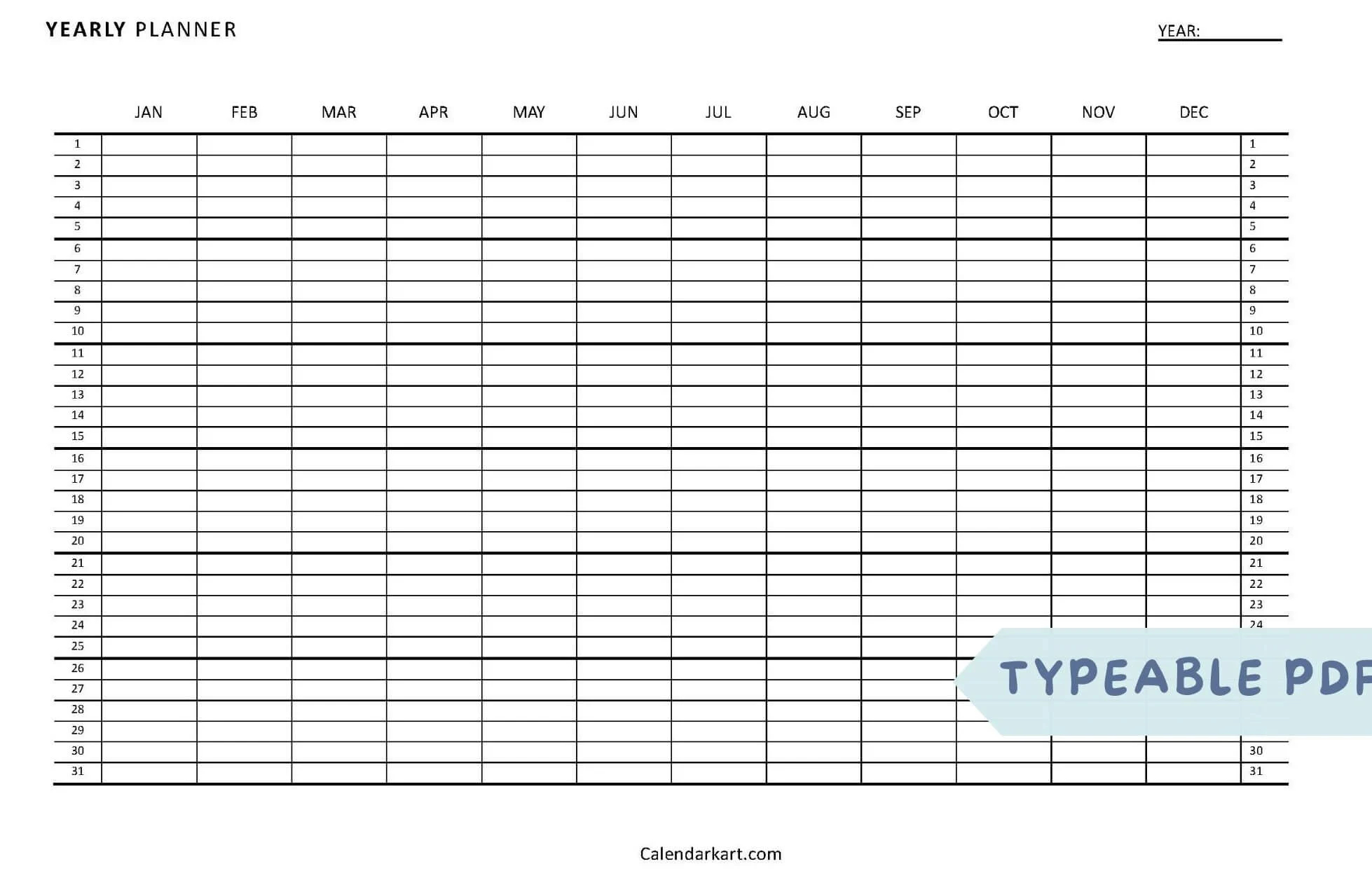 Yearly 2025 Calendar Printable Pdf Free