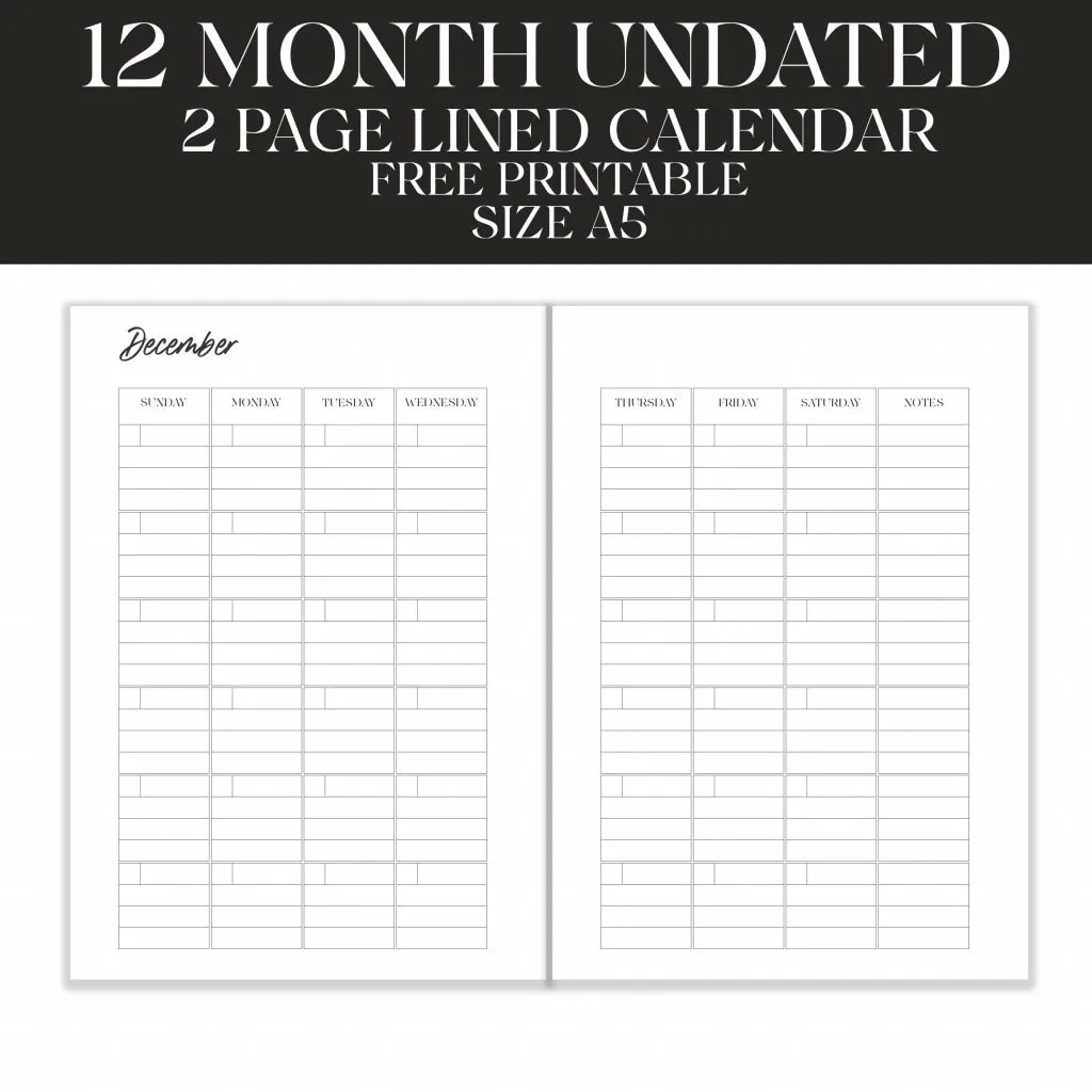 Printable Lined Calendar