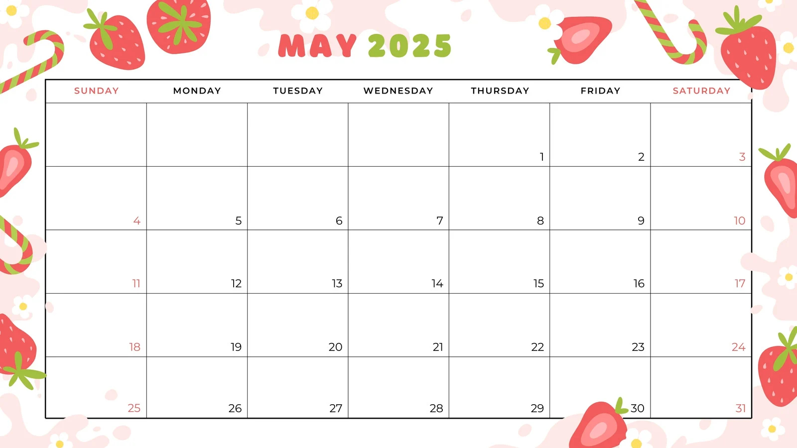Free To Edit And Print May 2025 Calendar Templates Canva
